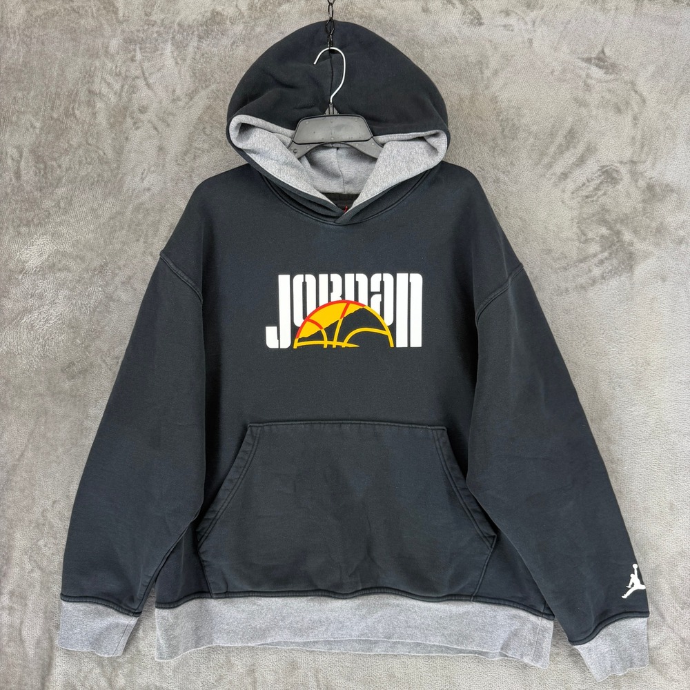 Jordan Hoodie Mens XXL Black Grey Graphic Pullover Sweatshirt DC9639-010